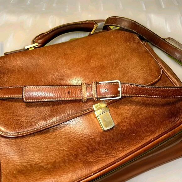 Vtg Pebbled Leather Briefcase Lap Top Messenger Bag Adjustable Shoulder Strap - Picture 13 of 15